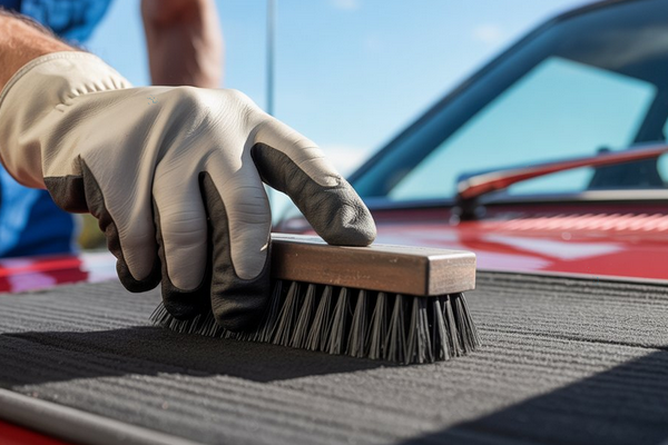 Équipe professionnelle nettoyant un véhicule de luxe avec des produits écologiques